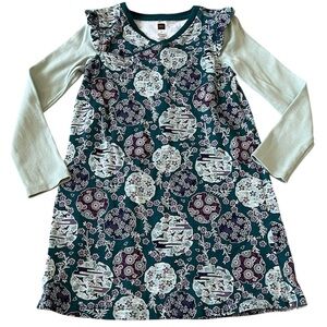 Tea Collection Shirt Dress Top Birds Long Sleeve 100% Cotton Stretch Knit Girl 5